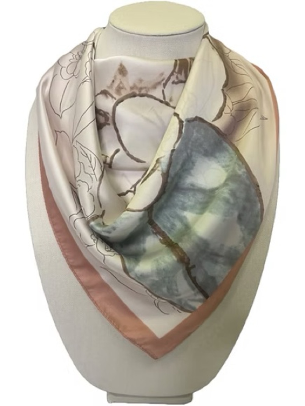 Floral & Watercolor Silk-Feel Square Scarf in Blush, Sage & Cream